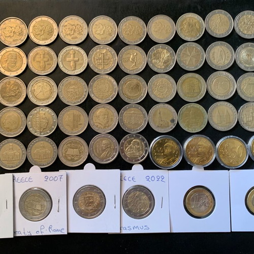 2 Euro Coin Collection used, 50 pcs plus 1€ and 50 cent unc 2002