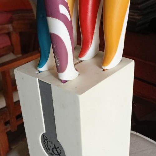 Black & White kitchen knives set used with colorful handles