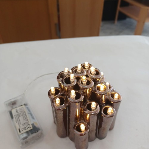 Handmade decorative lamp with lights like new, includes batteries