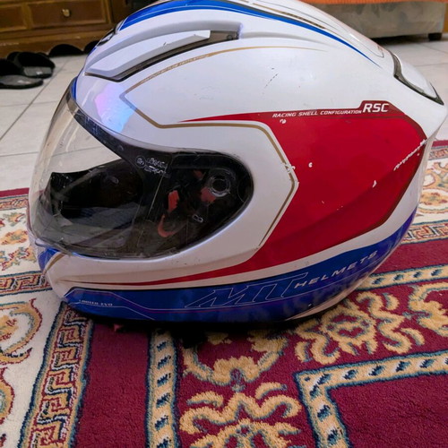 MT motorcycle helmet used with scratches and minor dents