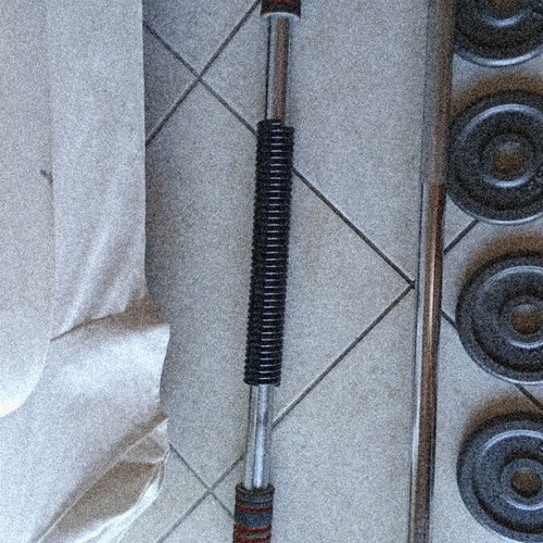 Barbell and weights set, 10 kg bar, various weight plates