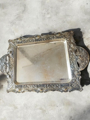 Silver-plated serving tray like new with embossed details