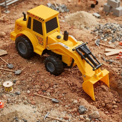Toy vehicle set used with Playmobil excavator and Fischer Price carriage