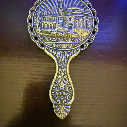 Collectible metal pocket mirror Ioannina vintage embossed