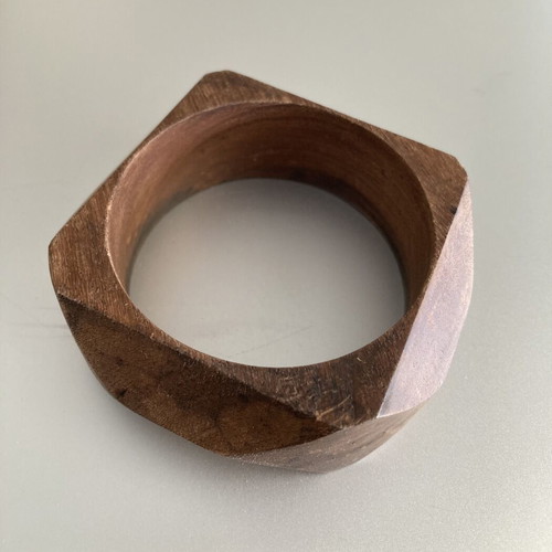 Wooden Bracelet geometric chunky bangle like new, brown