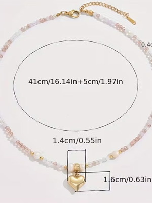 Κολιέ καρδούλα καινούργιο με λεπτές χάντρες και ρομαντικό στυλ