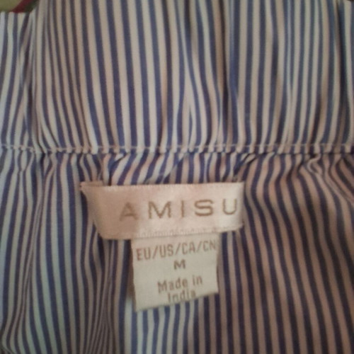 Striped blouse turquoise with white off-shoulder, buttons, like new
