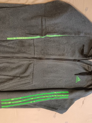 Adidas climate cotton men's zip-up hoodie size L, grey with green stripes