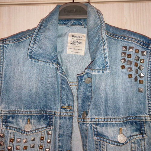 Denim sleeveless jacket with studs new, beige outerwear