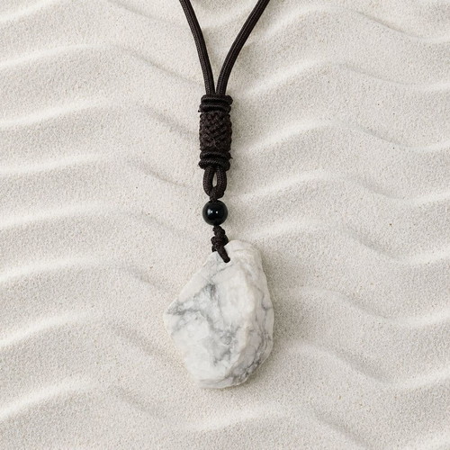 Necklace with cord and raw howlite new, white and brown