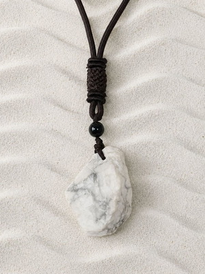 Necklace with cord and raw howlite new, white and brown