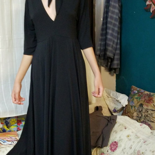 Zara black dress XL with deep neckline and neck tie, new