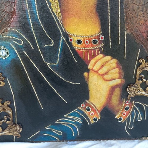 Icon of Virgin Mary on wood 60×40 with decoupage techniques