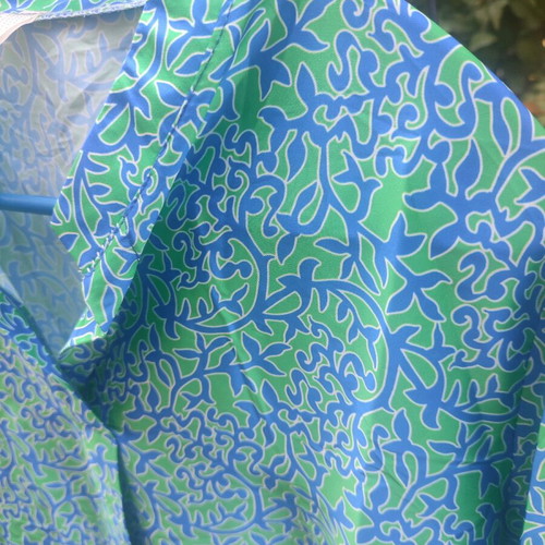 Shirt unused with mao collar and trois-quarts sleeves, one size, blue and green