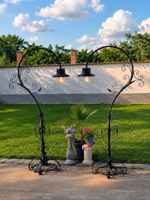 Garden lamps wrought iron new, set of two, 200cm height