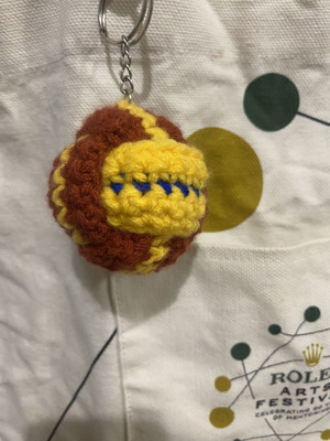Crocheted ball keychain new, brown multicolor