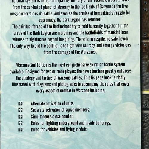 Warzone 2nd Edition The Rules of War rulebook used, 64 pages