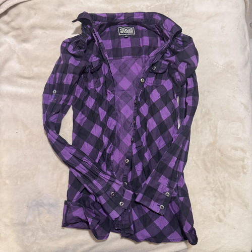 Womens button up shirt size XS like new, black and purple