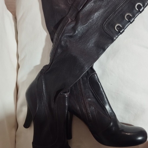 Leather high-heeled boots size 37, brown