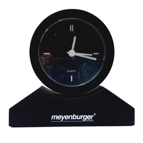 Meyenburger vintage 90s quartz alarm clock used, black plastic
