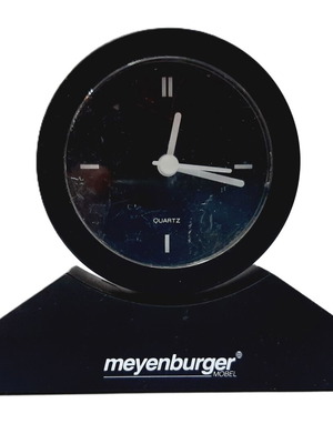 Meyenburger vintage 90s quartz alarm clock used, black plastic