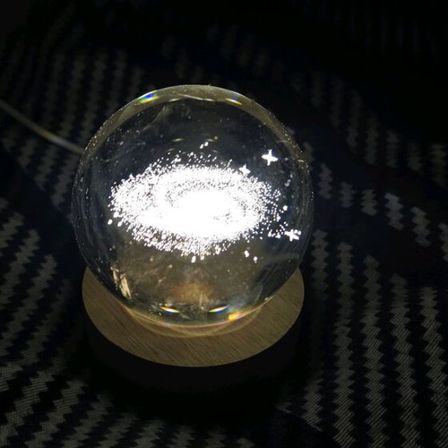 3D Decorative Crystal Galaxy Sphere like new with illuminated wooden base USB