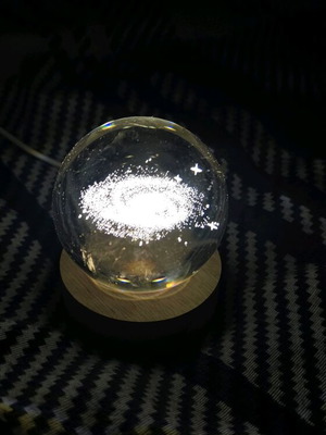 3D Decorative Crystal Galaxy Sphere like new with illuminated wooden base USB