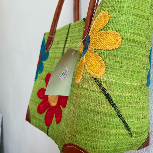 Straw bag Bag-All green with inner lining and drawstring closure new