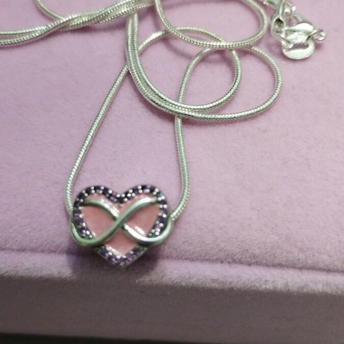 Silver chain necklace with silver heart, enamel and infinity symbol new