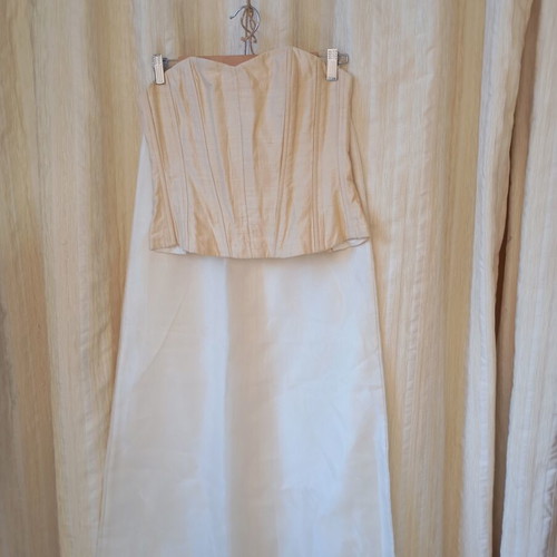Corset and maxi skirt set like new, white and beige