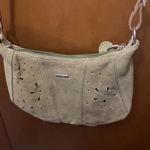 Mango small suede crossbody bag like new, green with beige leather strap