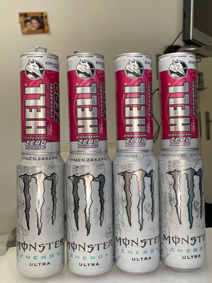Hell and Monster empty cans used for collection