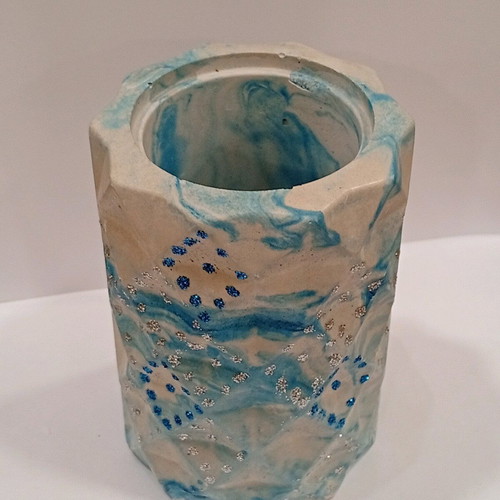 Porcelain toothbrush holder new with silver and blue glitter