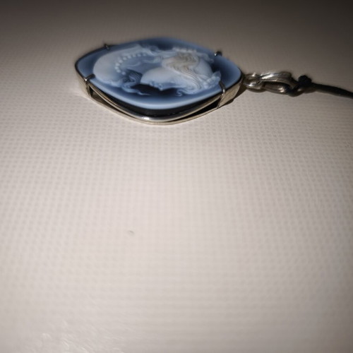 Silver pendant 925 handmade with cameo, used, blue