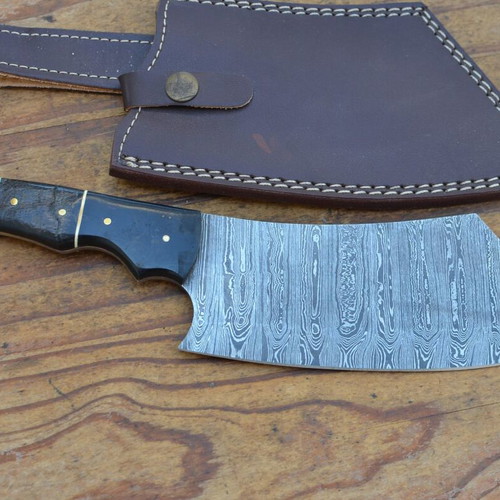 Damascus hand forged kitchen chef cleaver with buffalo horn handle, Eagle Collection 5760