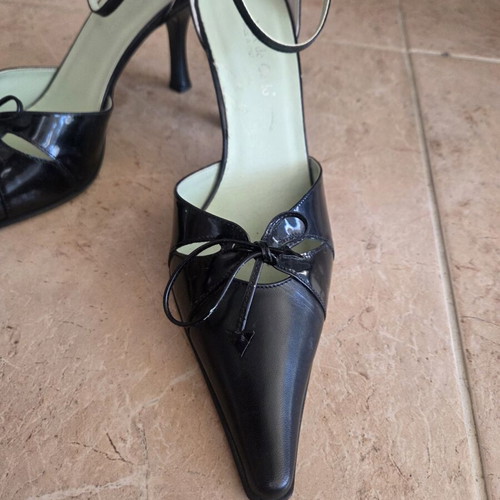 Max de Carlo Black Leather Slingback Heels used, size 38
