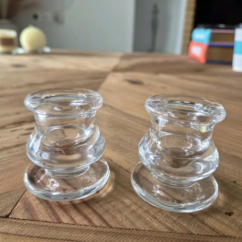 Set of 3 glass candlesticks like new, height 5.5cm