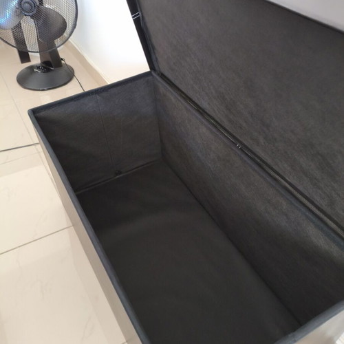 Black leatherette storage chest with stool, like new