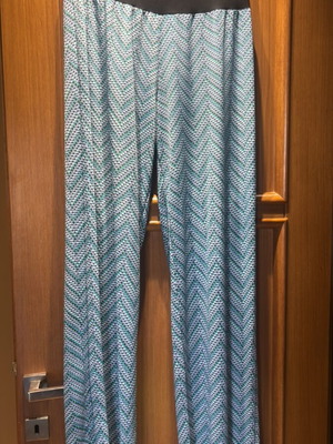 Airy wide-leg pants large with elastic waist like new, blue-green