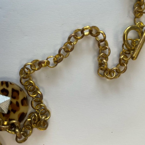 Studded Leopard Statement Necklace new, brown and gold