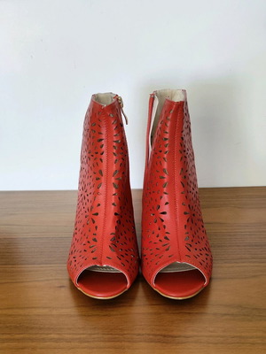 Peep toe boots red new with perforated design and zipper