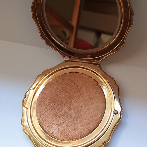 Vintage Stratton powder case used with mirror, blue and gold enamel