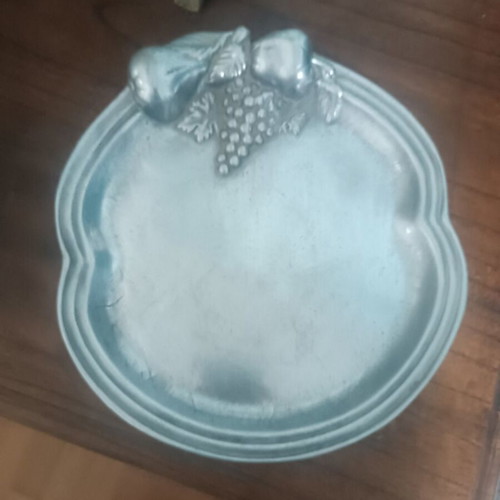 Decorative tin tray with vintage embossed grape design like new
