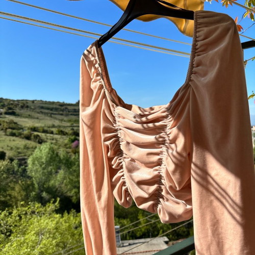 Top with off-shoulder velvet pink H&M size S