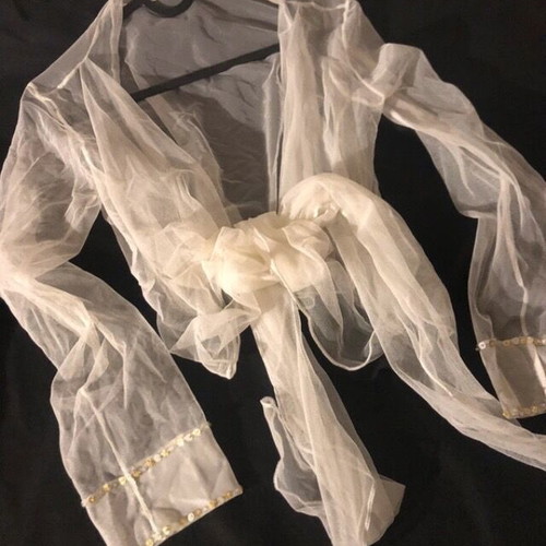 Amorimiei White Bolero Jacket with Gold Sequins Like New