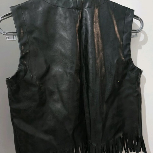 Black faux leather sleeveless vest with fringes like new