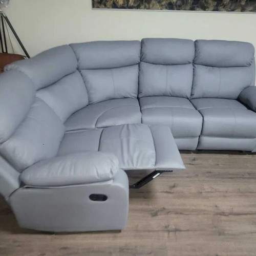 Gray leather corner sofa with manual reclining mechanism new