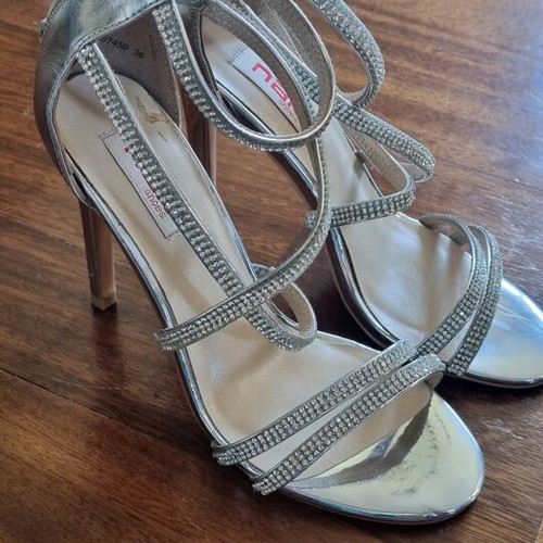 Nak silver high-heeled sandals used, size 36