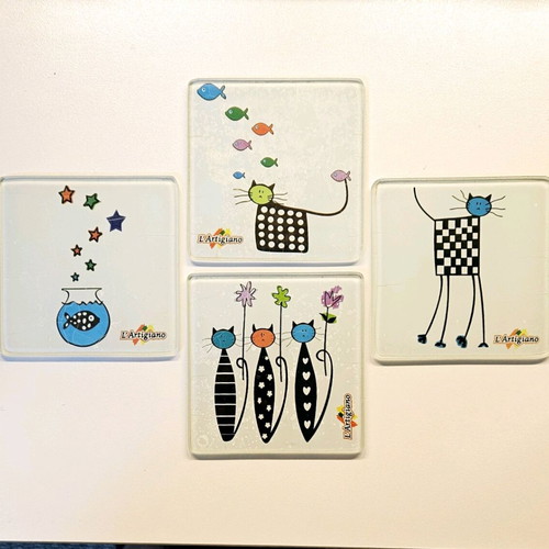 Glass coasters set of four with Pizza L'Artigiano designs
