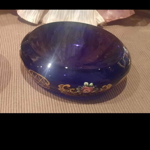 Bohemia glass ashtrays used, Czechoslovakia, cobalt color, hand-painted